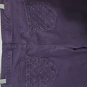 Code Bleu Women's Dark Purple Jeans Beaded And Embroidered Fleur De Lis